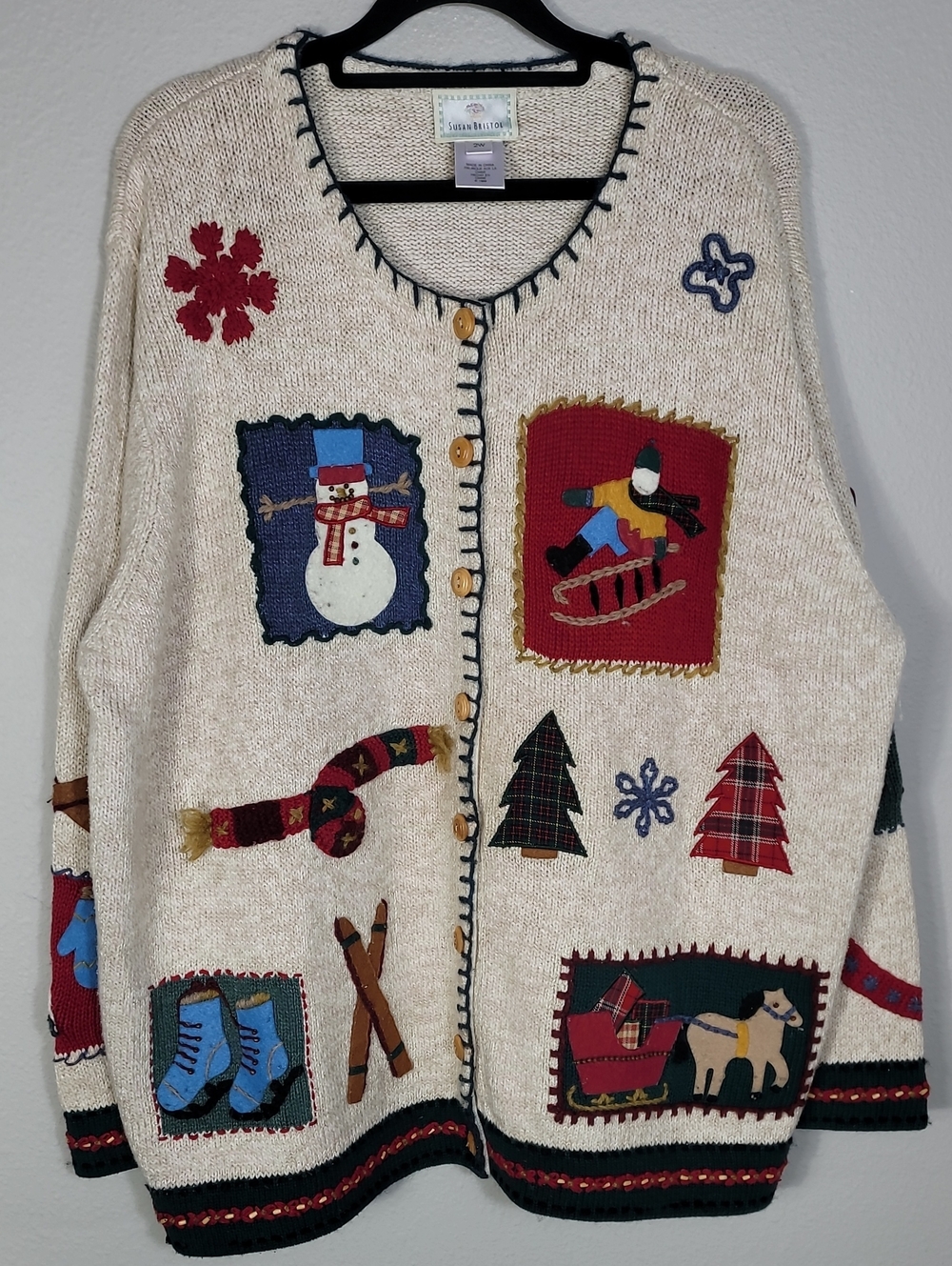 Vintage Susan Bristol Christmas Chunky Knit Cardigan Size 2W